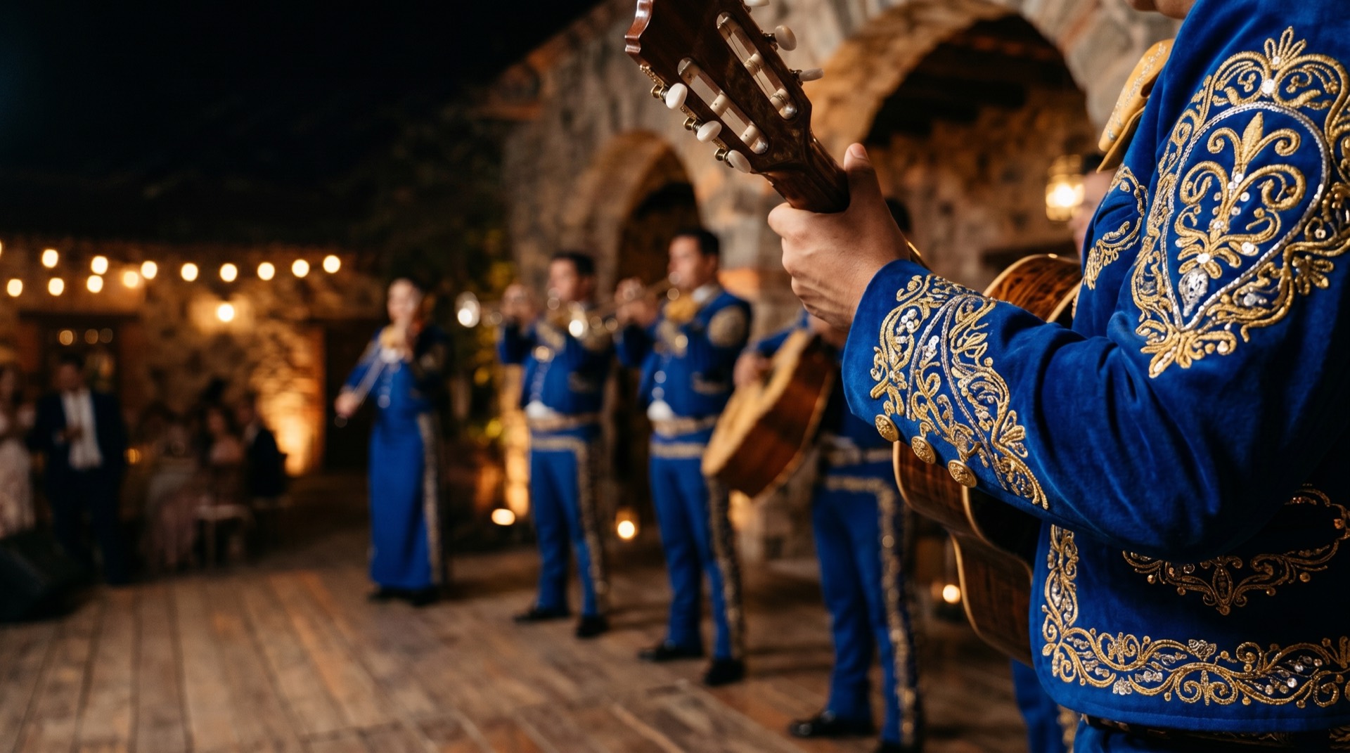 Detalle del traje de charro de Mariachi Vasos de Honra